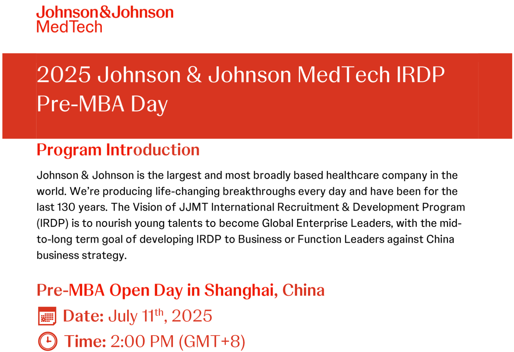 2025 Johnson & Johnson China MedTech IRDP Pre-MBA Day
